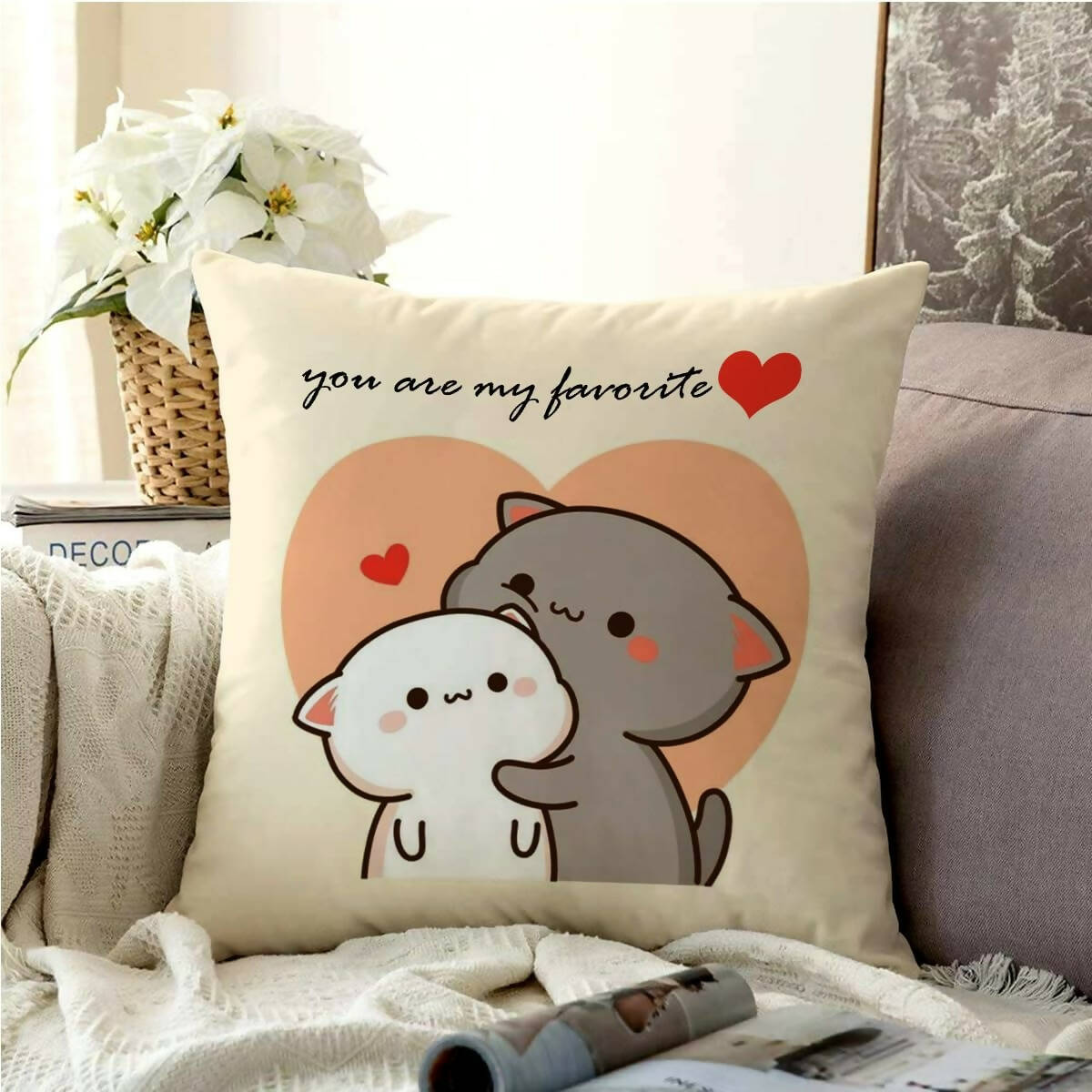 Skytrends Peach And Goma Mochi Cat Pillow Cushion - Distacart