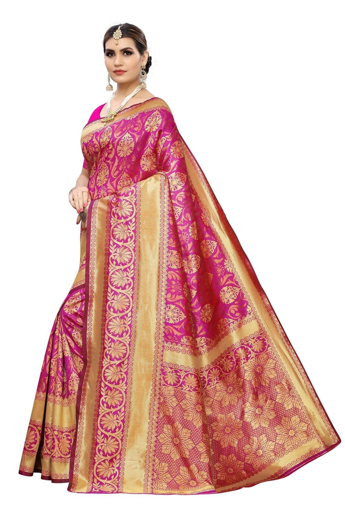 Vamika Banarasi Jaquard Pink Weaving Saree