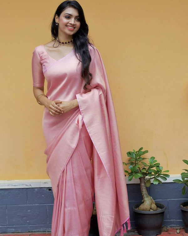 DEIANA'S Beautiful Golden Jari with New Design Soft Lichi Silk Saree - Pink - Distacart
