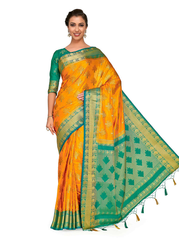 Mimosa Women's Gold Kanchipuram Silk Saree - Distacart