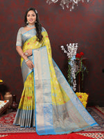 Thumbnail for Lorenvalley Fashion Yellow Cotton Woven Design Zari Meenakari Weaving Saree - Distacart