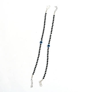 Mominos Fashion Kamal Johar Nazariya Silver With Black Crystals Anklets