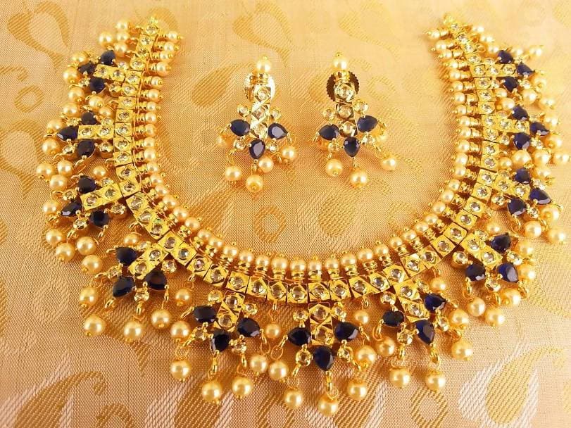 Blue Uncuts Guttapoosalu Necklace Set