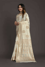 Thumbnail for Off White Pure Raw Silk Zari Woven Saree with Unstitched Blouse Piece - Alisha - Distacart