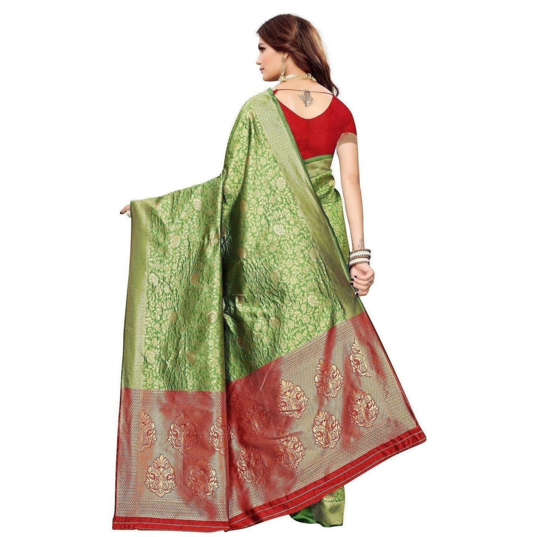 Vamika Banarasi Jaquard Mehandi Green Weaving Saree (BANARASI 08)