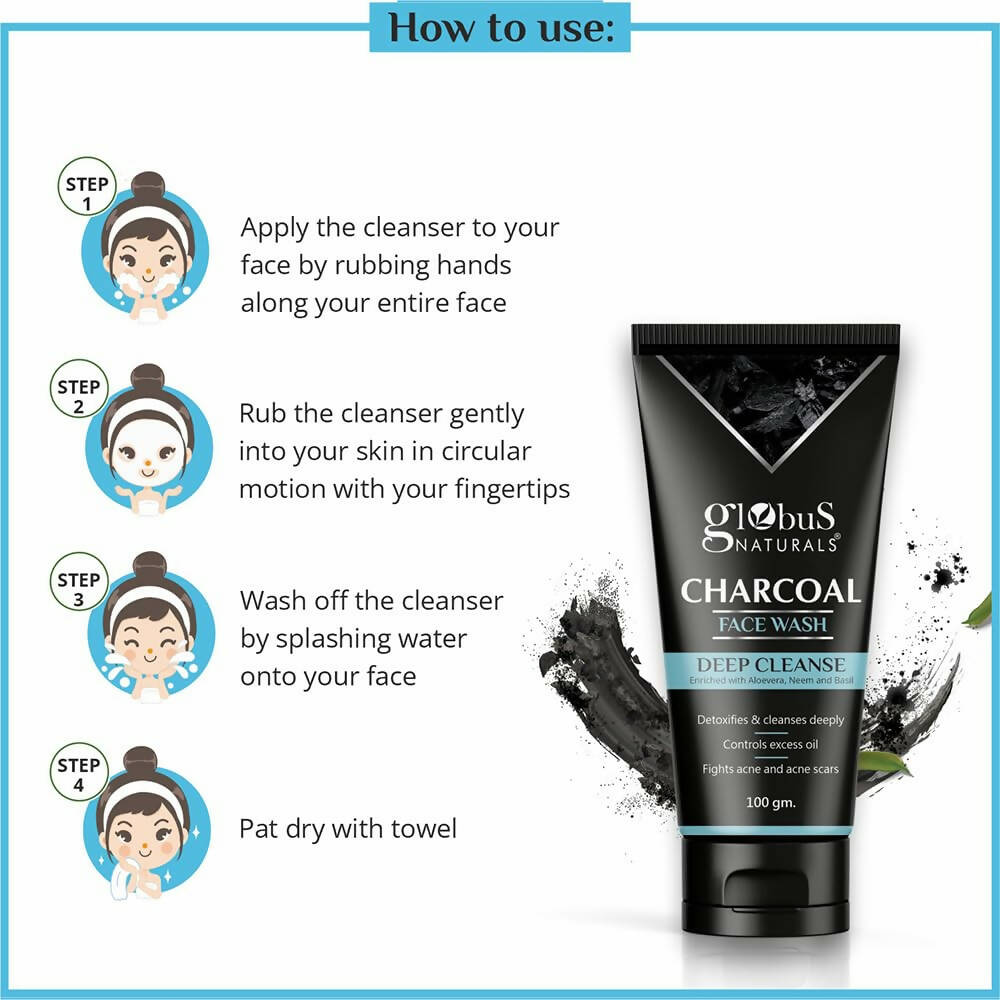 Globus Naturals Anti Pollution & Anti Acne Charcoal Face Wash - Distacart