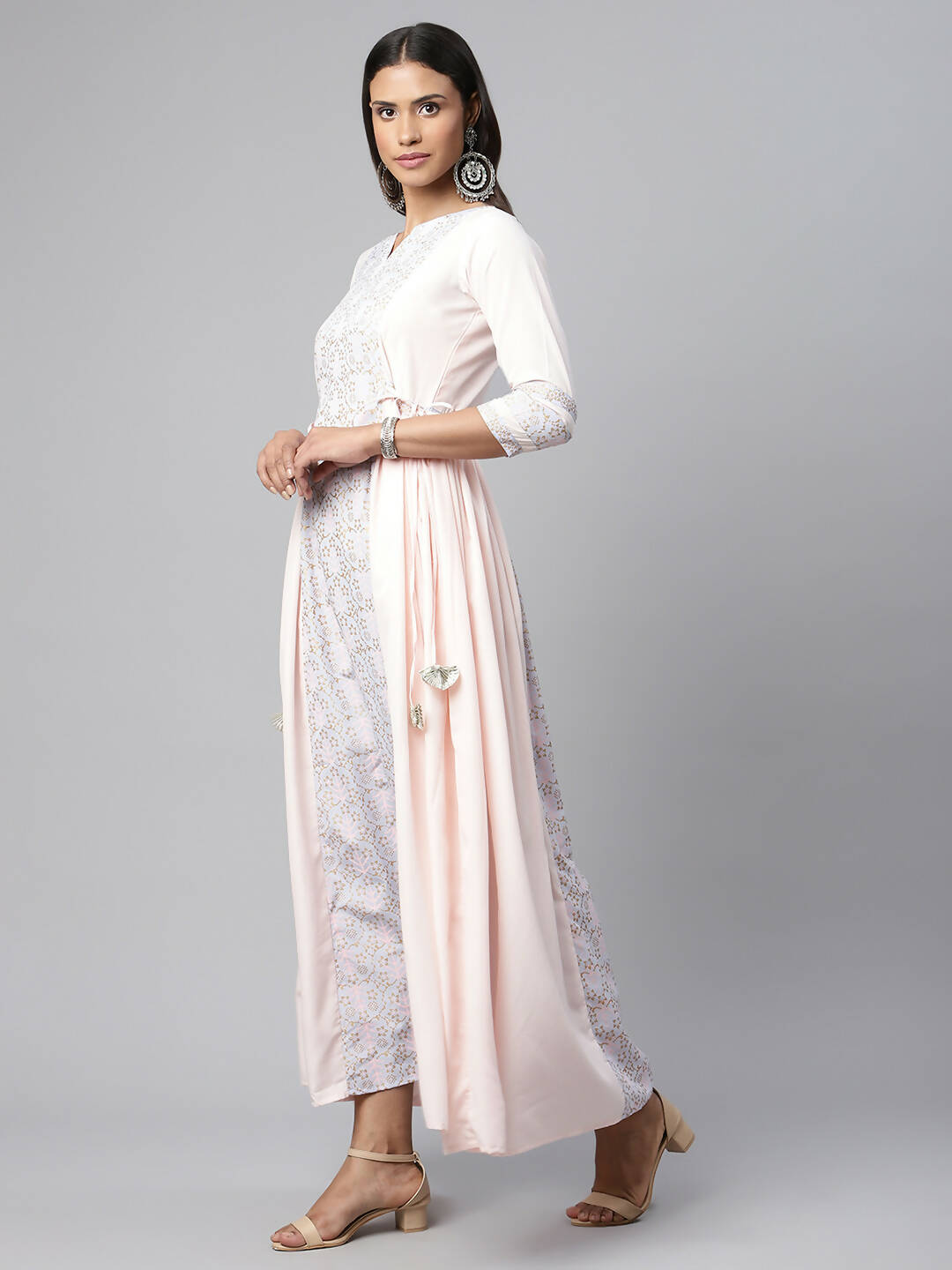Ahalyaa Women Pink Crepe Khari Print Dress - Distacart