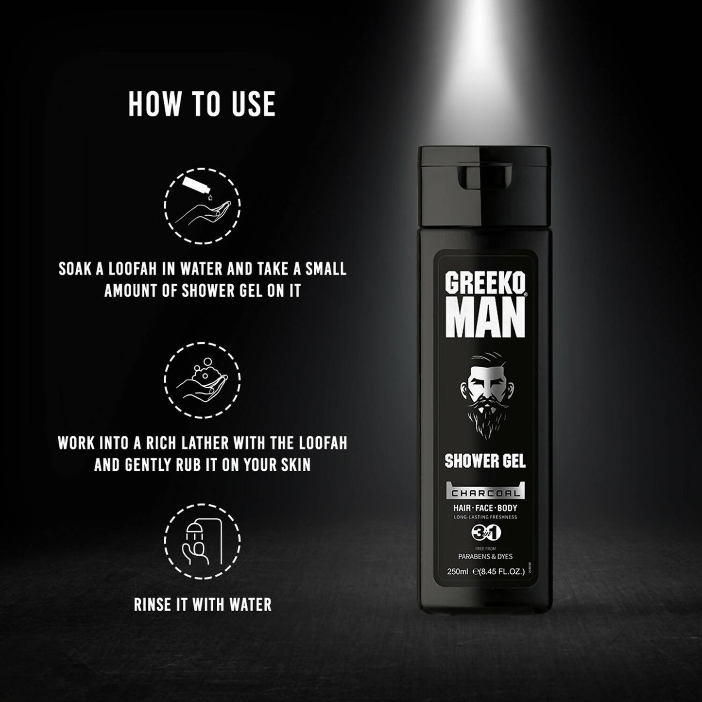 Greeko Man 3 in 1 Charcoal Shower Gel - Distacart