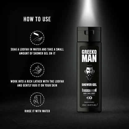Greeko Man 3 in 1 Charcoal Shower Gel - Distacart