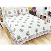 Thumbnail for Paisley Hand Block Printed Double 90x108 Inches Bedspread with 2 Pillow Covers - Distacart