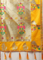 Thumbnail for Lorenvalley Fashion Gold Soft Paithani Silk Woven Design Gold Zari Meenakari Weaving Saree - Distacart