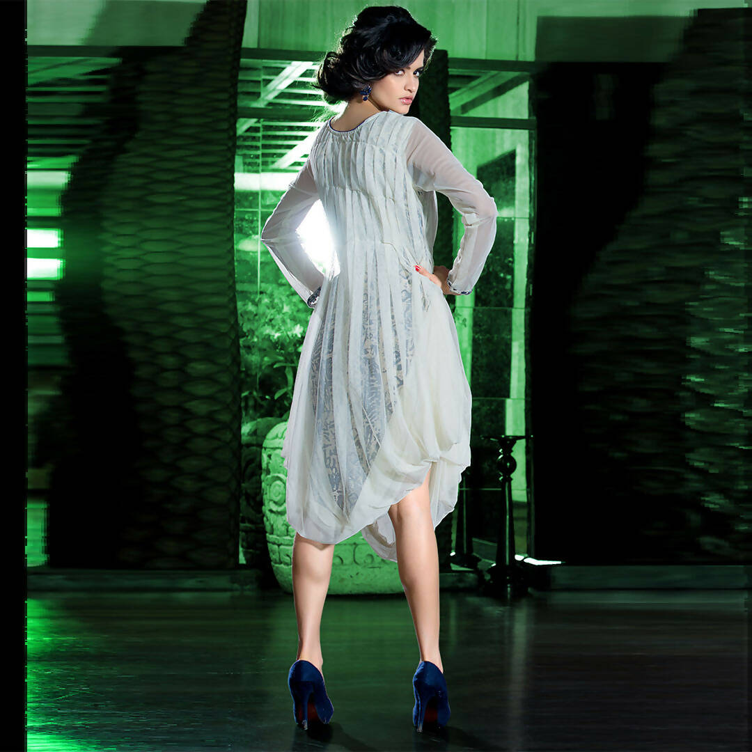 Off White Georgette Floral Embroidered A-line Kurti - Missy - Distacart