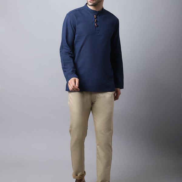 Even Apparels Navy Pure Cotton Men's Kurta With Band Collar - Distacart