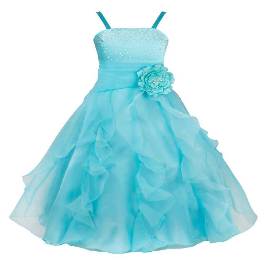 Asmaani Baby Girl's Sky Blue Colour Satin A-Line Knee Length Dress (AS-DRESS_22090) - Distacart