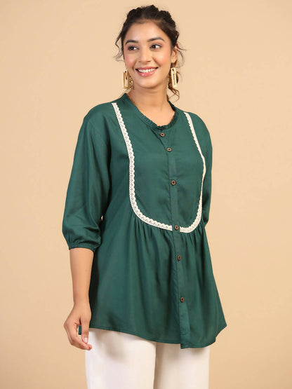 Womens Green Rayon Solid Top - Keeva - Distacart