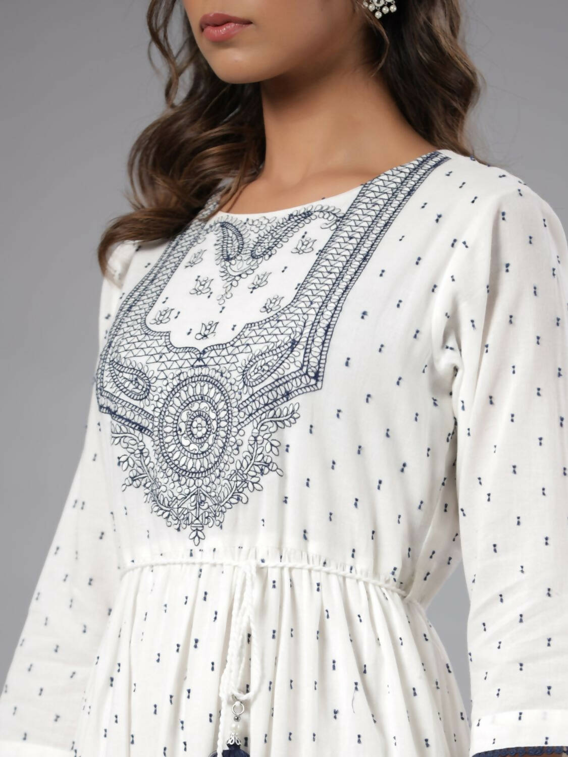 Juniper Women Off-White Cotton Dobby Embroidered Tiered Maxi Dress - Distacart