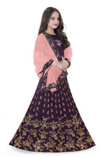 Thumbnail for Dwiden Purple Baby Doll Tafetta Sattin Semi-Stitched Girl's Lehenga Choli - Distacart