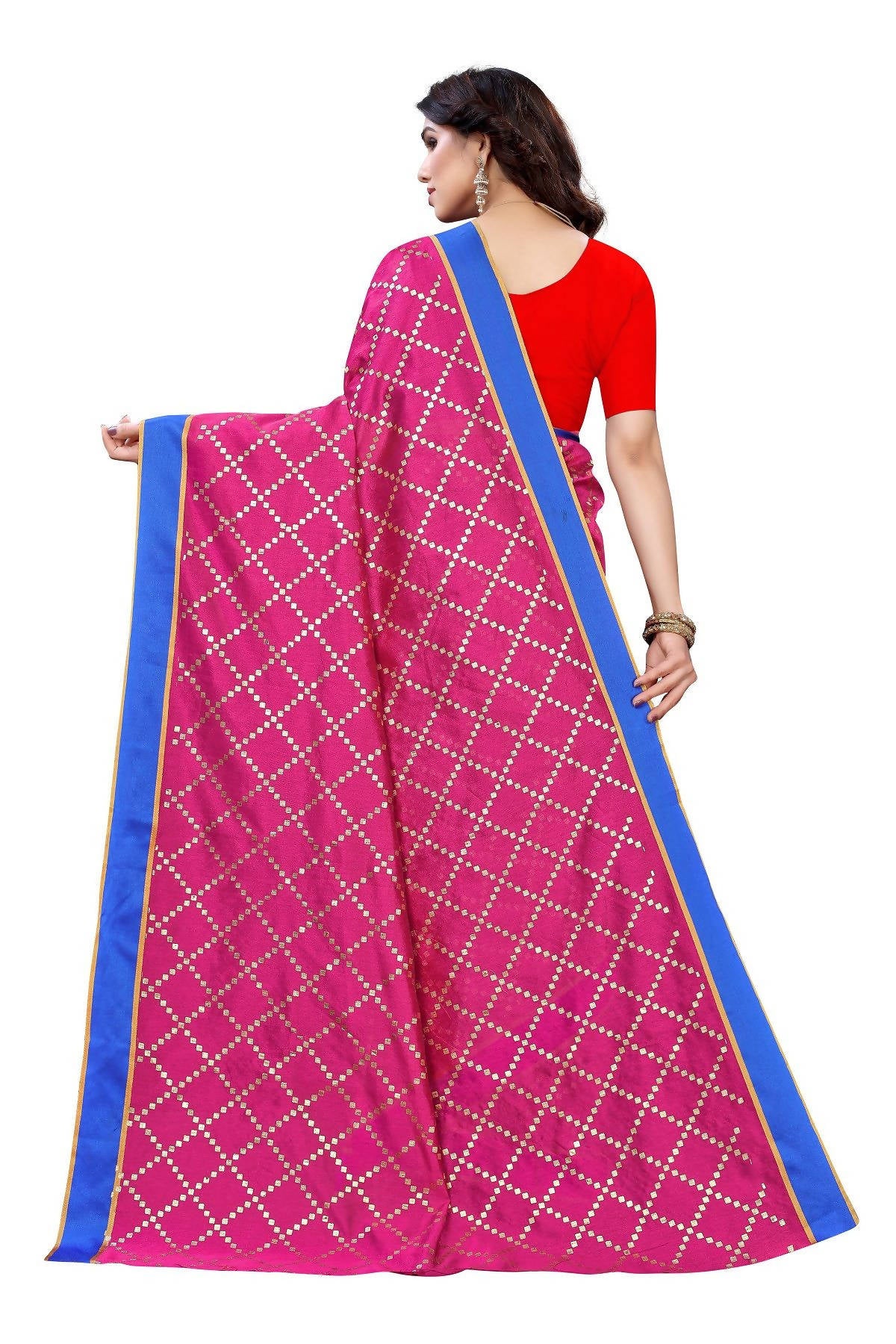 Vamika Pink Linen Foil Print Saree (YOGI PINK) - Distacart