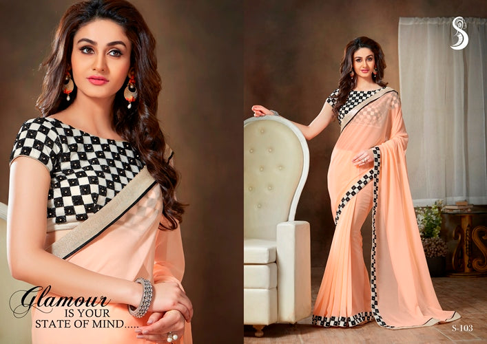 Vamika Peach Designer Georgette Embroidery Saree - Distacart