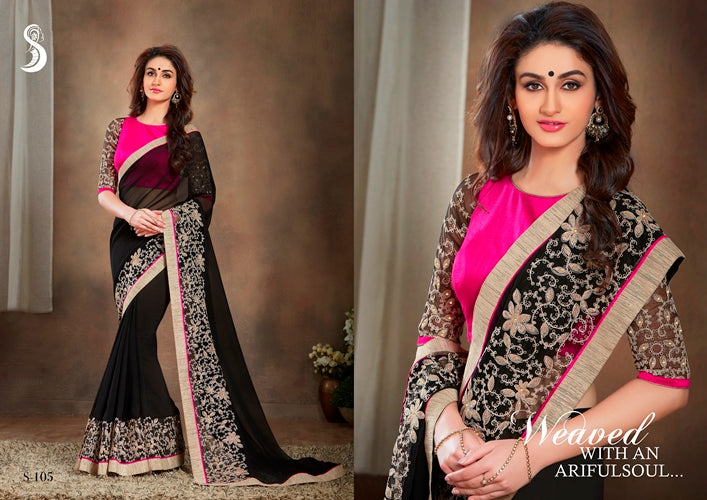 Vamika Black Designer Georgette Embroidery Saree - Distacart
