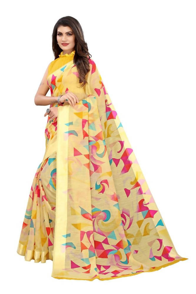 Vamika Yellow Linen Satin Border Saree