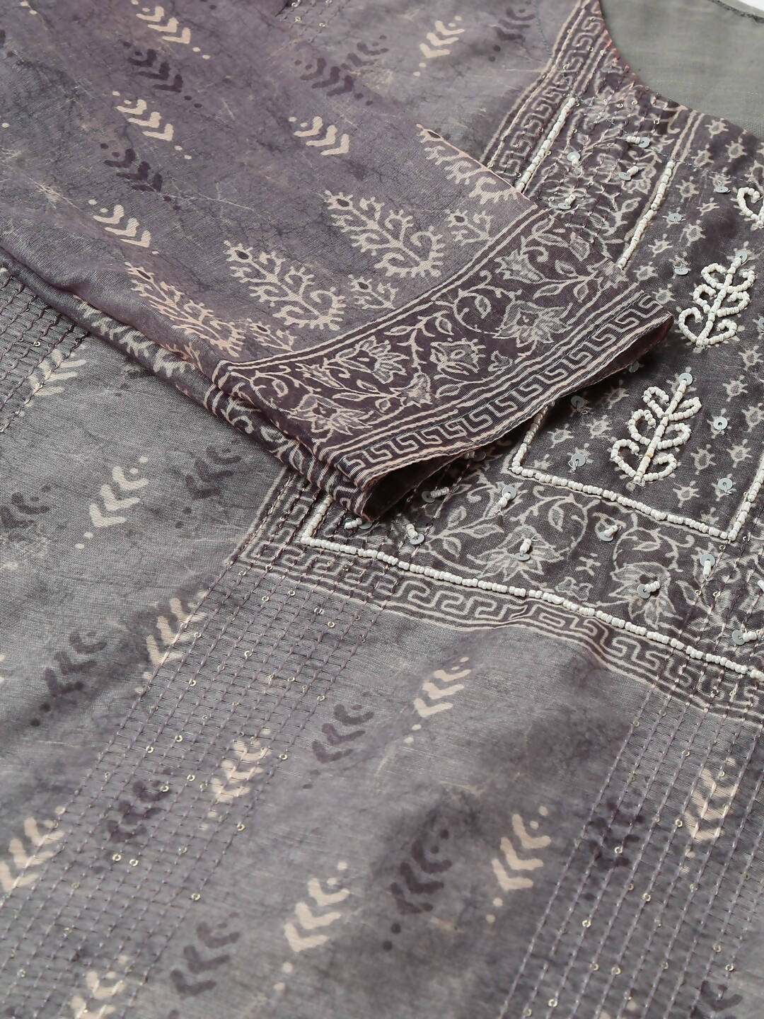 Grey Chinon Digital Printed With Hand Work Kurta - Himanshi - Distacart