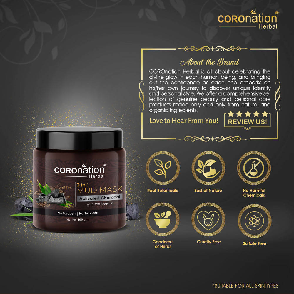 Coronation Herbal Activated Charcoal 3 in 1 Mud Mask with Tea Tree Oil - Distacart