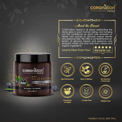 Coronation Herbal Activated Charcoal 3 in 1 Mud Mask with Tea Tree Oil - Distacart