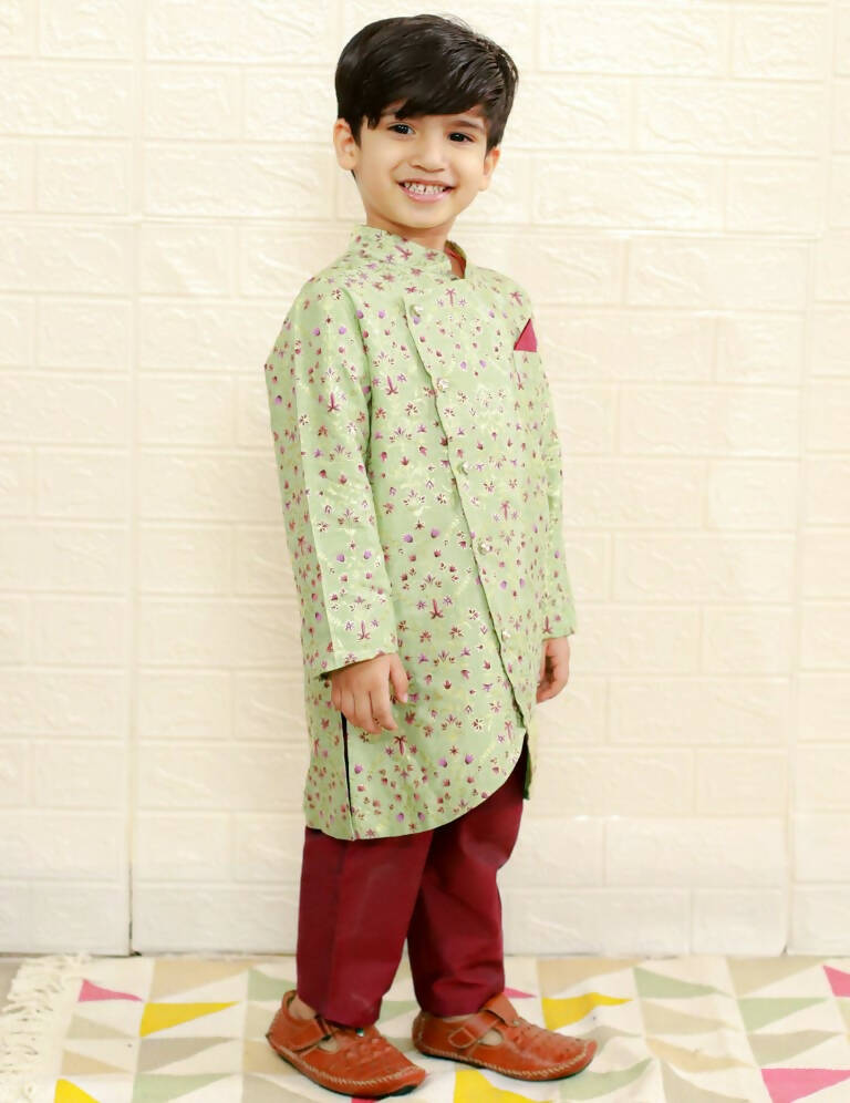 Lil Drama Boys Ethnic Kurta Pyjama - Green - Distacart