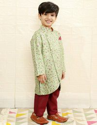 Thumbnail for Lil Drama Boys Ethnic Kurta Pyjama - Green - Distacart