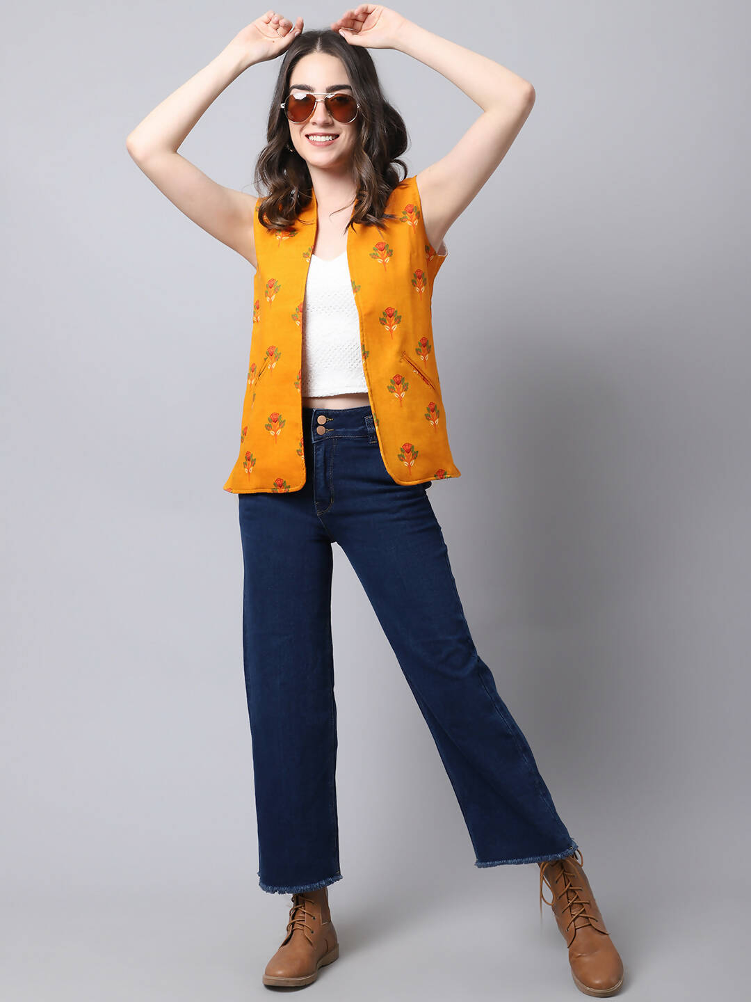 Even Apparels Yellow 100% Viscose Rayon Open Front Gillet - Distacart
