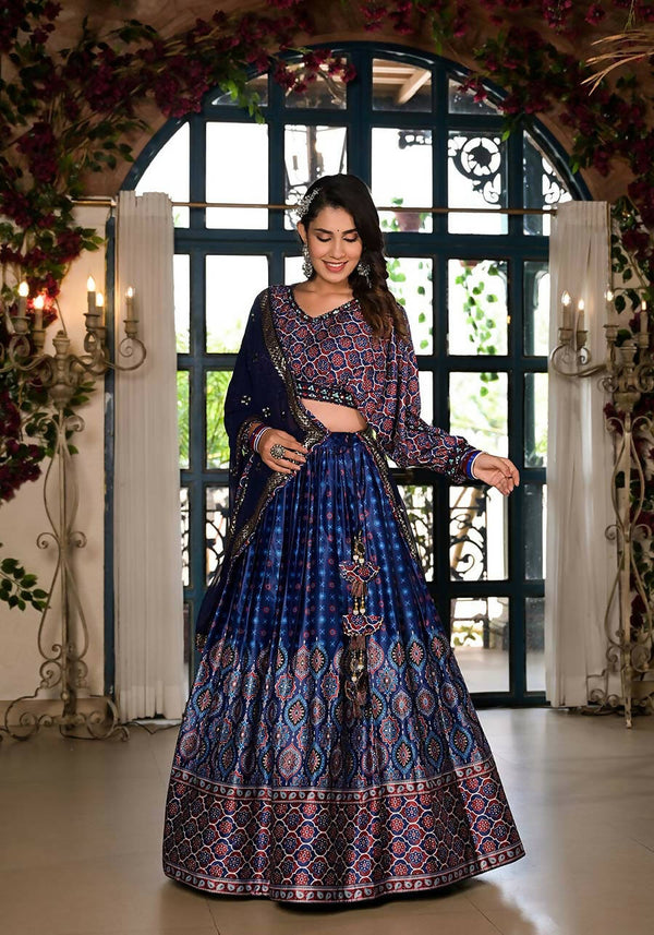 Women's Wedding Traditional Blue Dull Satin Lehenga Choli - Kaushlya - Distacart