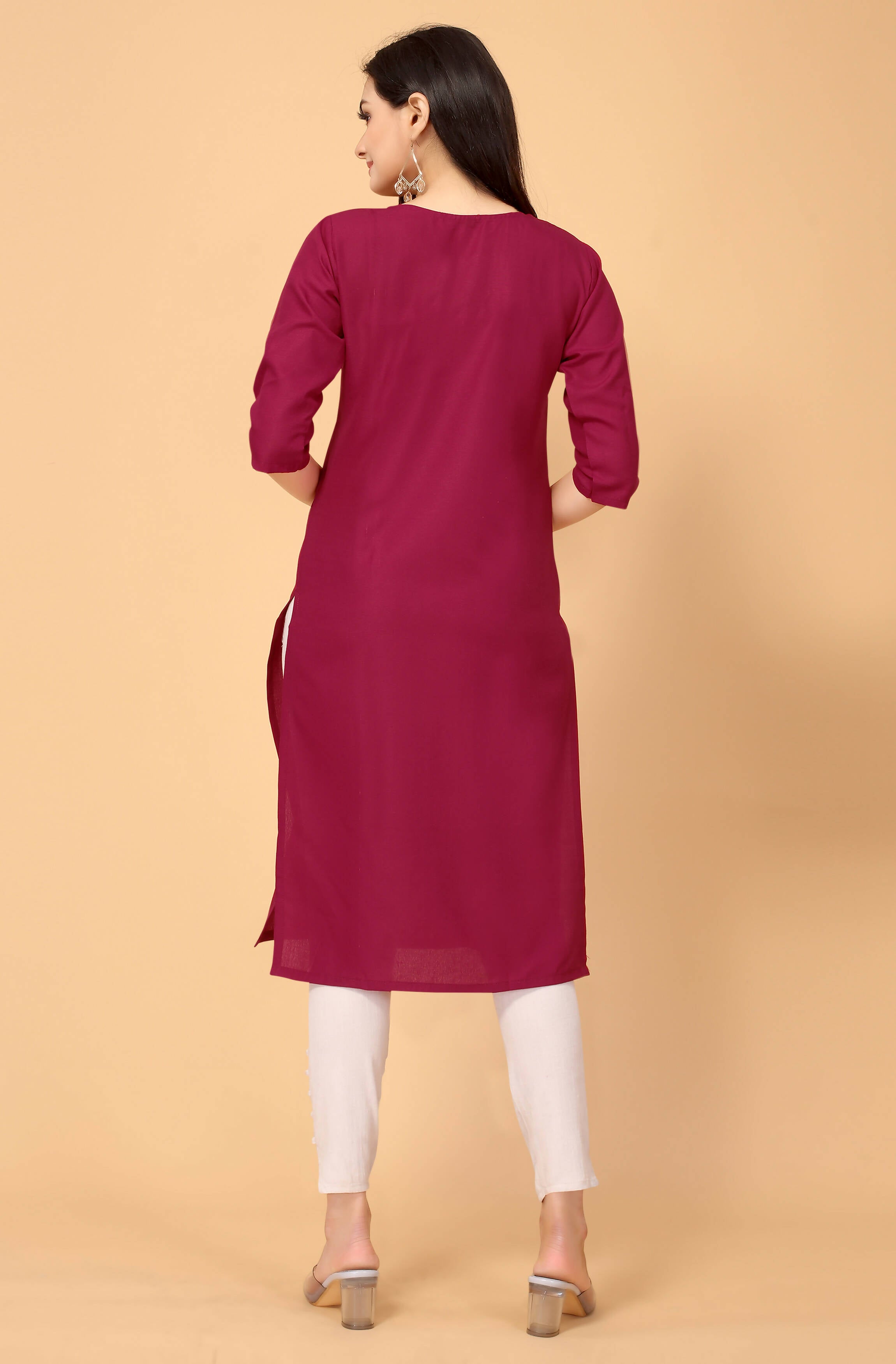 Maroon Cottan Slub Embroidery Kurti - Umi - Distacart