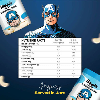 Happilo Natural Whole Cashews-Marvel Captain America Edition - Distacart