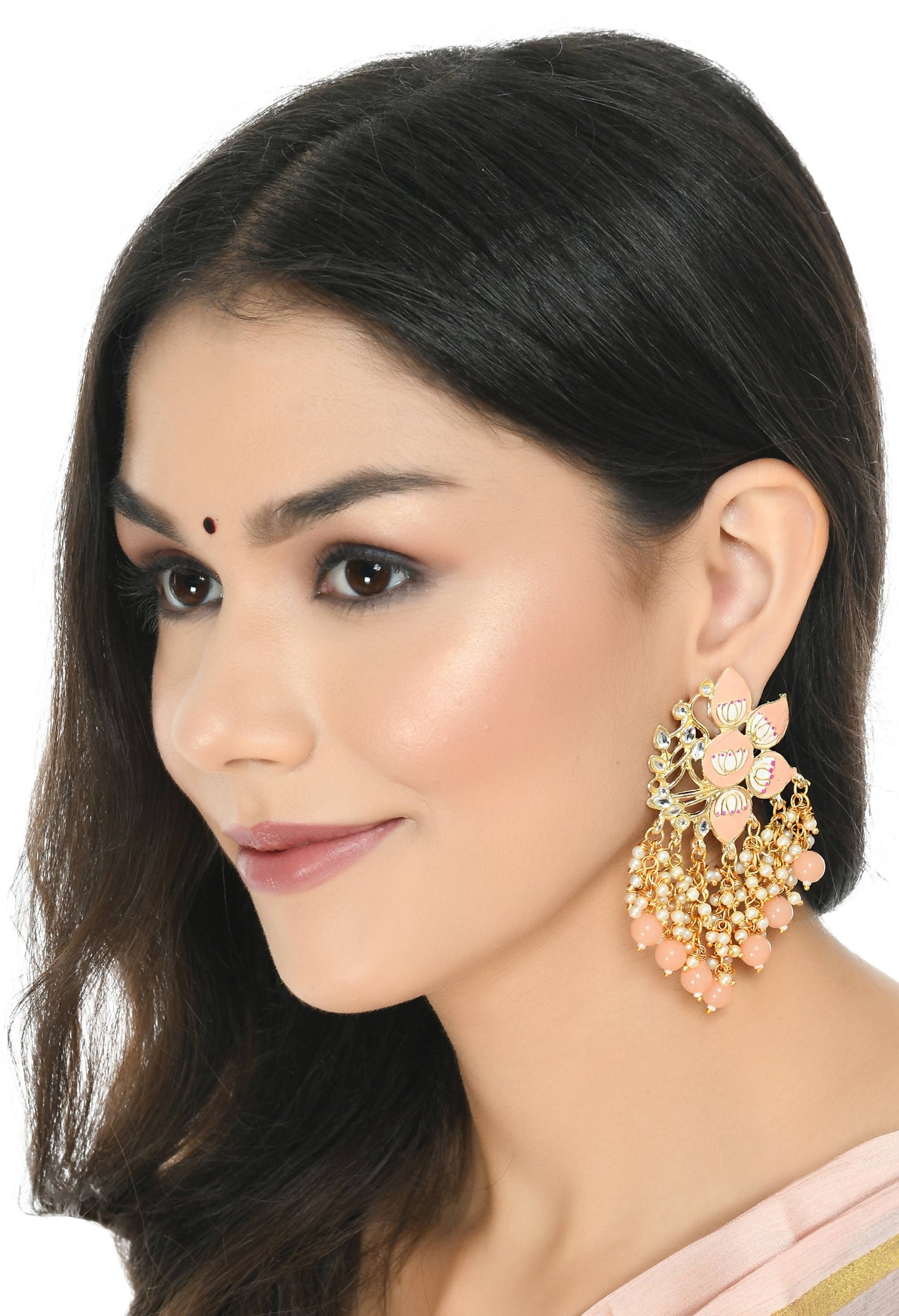 Mominos Fashion Johar Kamal Gold-Plated Kundan Peach Meenakari Earrings - Distacart