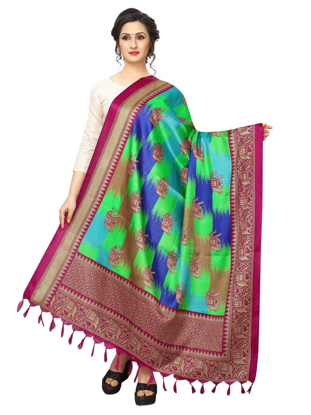Vamika Wine Red Printed Khadi Bhagalpuri Dupatta