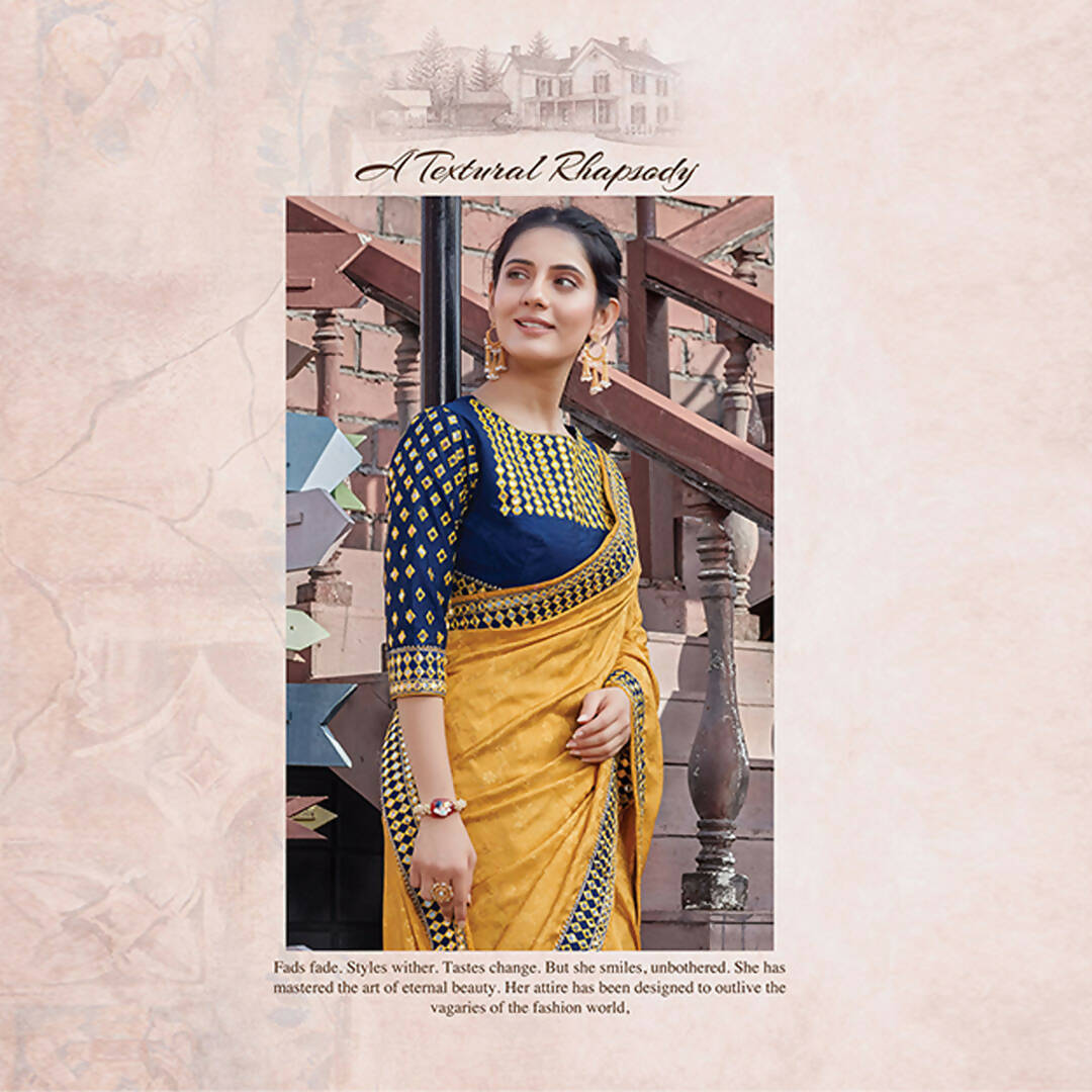 Yellow Colored Jacquard Silk Embroidered Saree With Blouse - Norita Royal Adveka - Distacart