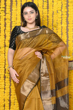 Thumbnail for Very Much Indian Rajsi - Handloom Ari Checks Cotton Silk Saree With Golden Border - Yellow - Distacart