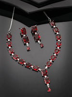 Thumbnail for NVR Women Silver Plated & Maroon Cz Stone Handcrafted Jewellery Set - Distacart