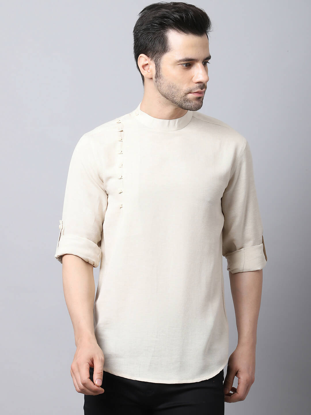 Even Apparels Cream Pure Cotton Kurta With Side Placket - Distacart