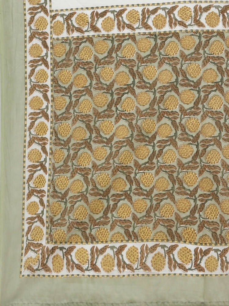 Yufta White yellow Floral Print kurta with Trouser & Dupatta set