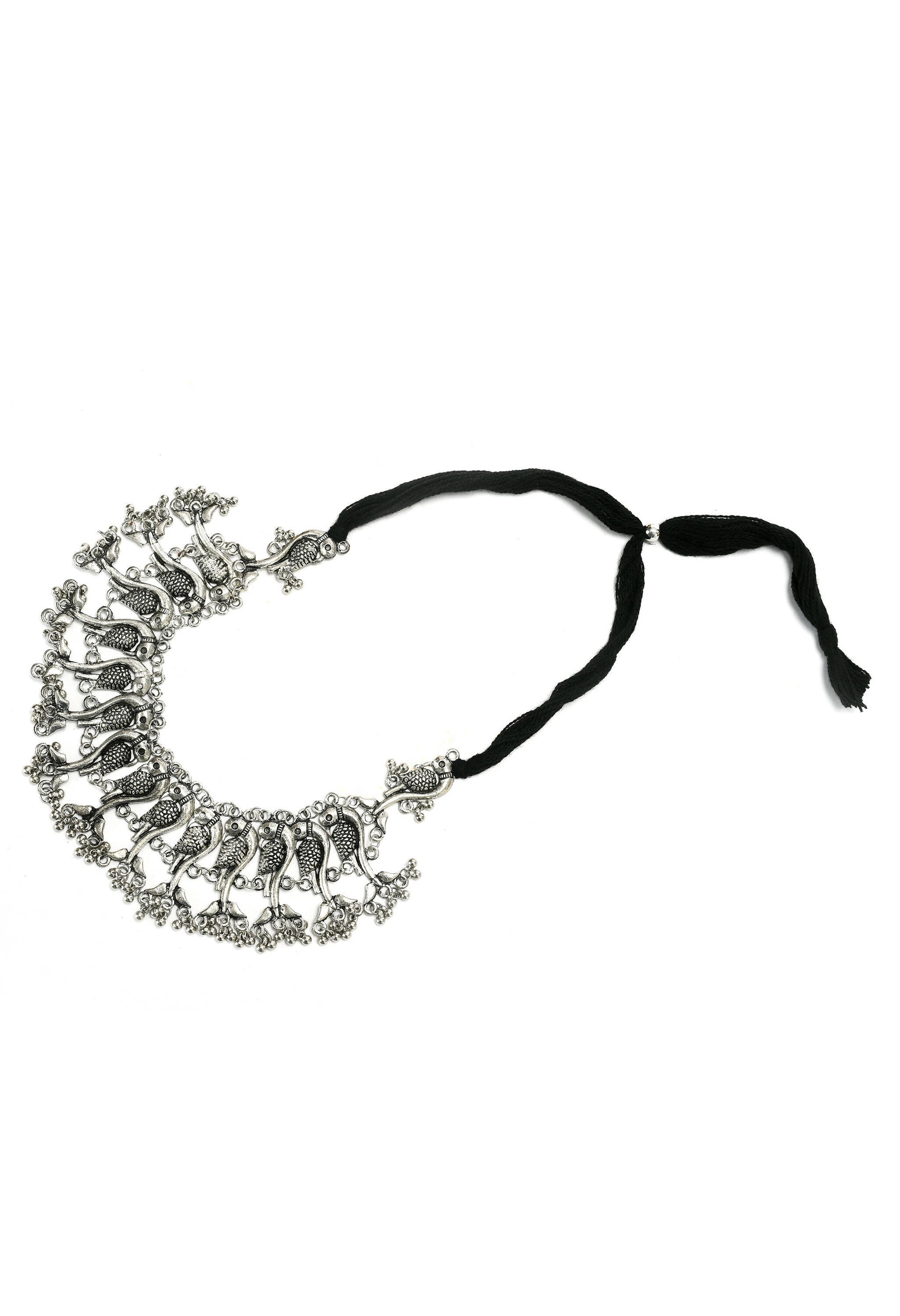 Mominos Fashion Johar Kamal Oxidised Silver-Plated Brass Finish Peacock Choker For Women (Silver) - Distacart