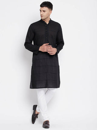 Even Apparels Pure Cotton Men's Kurta in Black Color With Band Collar - Distacart