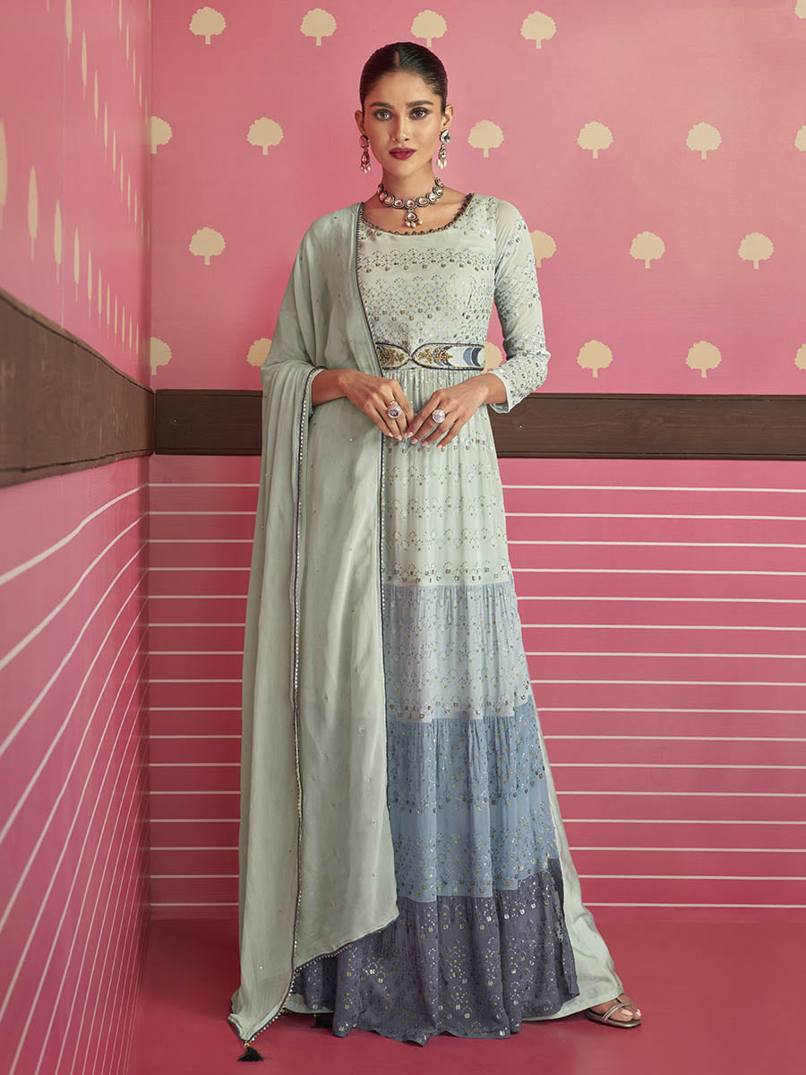 Myra Dusty Grey Real Georgette Designer Suit - Distacart