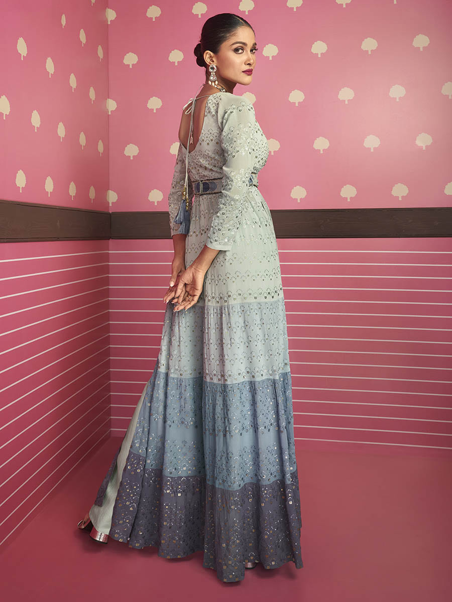 Myra Dusty Grey Real Georgette Designer Suit - Distacart