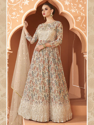 Myra Multicolour Real Georgette Designer Gown Style Suit - Distacart
