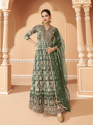 Myra Multicolour Real Georgette Designer Gown Style Suit - Distacart