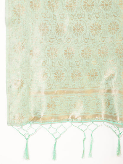 Janasya Sea Green Chanderi Silk Polka Design Woven Design Saree - Distacart