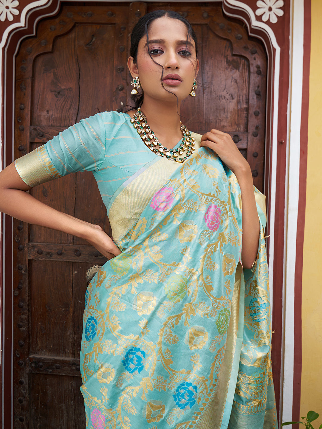 Janasya Sea Green Banarasi Silk Woven Floral Design Banarasi Saree - Distacart