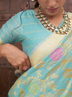 Thumbnail for Janasya Sea Green Banarasi Silk Woven Floral Design Banarasi Saree - Distacart